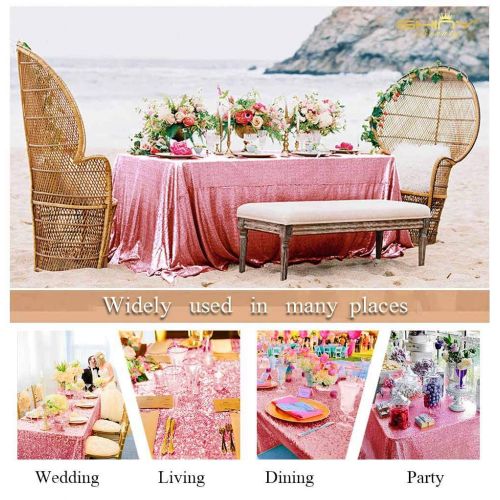  ShiDianYi Fuchsia Pink Rectangular Tablecloth 90x156-Inch Pink Gold Party Decorations Rose Pink Sequin Table Skirt