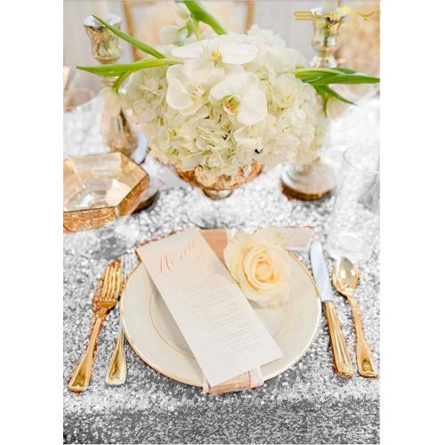  ShiDianYi Silver Tablecloth 70x70-Inch Sequin Table Cover Silver Rectangle Tablecloth