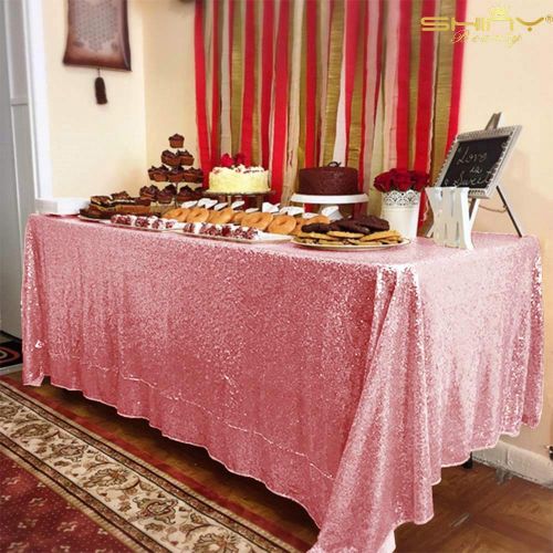 ShiDianYi Fuchsia Pink Rectangular Tablecloth 90x132 Sequin Fabric Table Linens