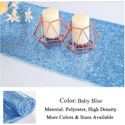  [아마존베스트]ShiDianYi Table Runner Coffee Table Runner Baby Blue 12x72 Sequin Table Runner Dining Table Runner Light Blue 1pc 12x72 Table Runner Glitter Decorative Table Runner