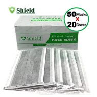 Shield 4-Ply Carbon Filter Disposable Earloop Face Mask for Professional Medical, Dental, Salon Use (1,000 MASKS / 20 Boxes, Black)