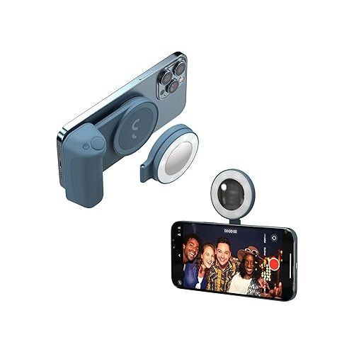  ShiftCam SnapLight - LED Selfie Ring Light with Four Brightness Settings and Built in Battery - Magnetic Mount Snaps on to Any Phone - Flippable Design | Blue Jay