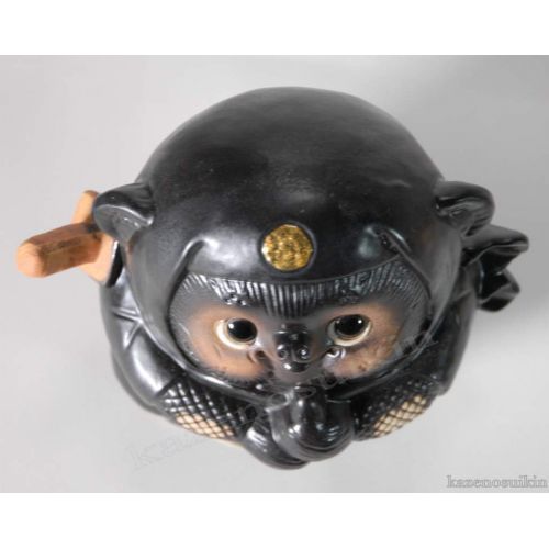  Shigaraki Pottery H6.89 Inches Japanese Tanuki Cute Raccoon Dog Black Ninja 9023-06