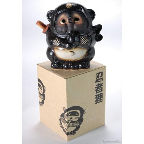  Shigaraki Pottery H6.89 Inches Japanese Tanuki Cute Raccoon Dog Black Ninja 9023-06