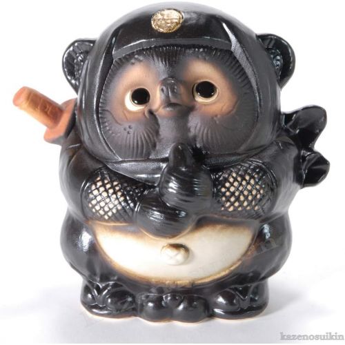  Shigaraki Pottery H6.89 Inches Japanese Tanuki Cute Raccoon Dog Black Ninja 9023-06