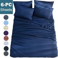 [아마존 핫딜]  [아마존핫딜]Shilucheng Full Size 6-Piece Bed Sheets Set Microfiber 1800 Thread Count Percale 16 Inch Deep Pockets Super Soft and Comforterble Wrinkle Fade and Hypoallergenic(Full,Navy Blue)