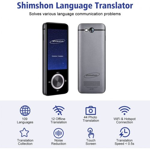  Shimshon Language Translator Device, Offline Translator with Bluetooth Portable Two-Way Voice Interpreter 109 Languages Smart Translation in 0.5 Sec WiFi Instant Photo Translation