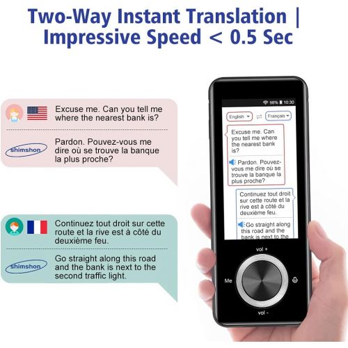  Shimshon Language Translator Device, Offline Translator with Bluetooth Portable Two-Way Voice Interpreter 109 Languages Smart Translation in 0.5 Sec WiFi Instant Photo Translation