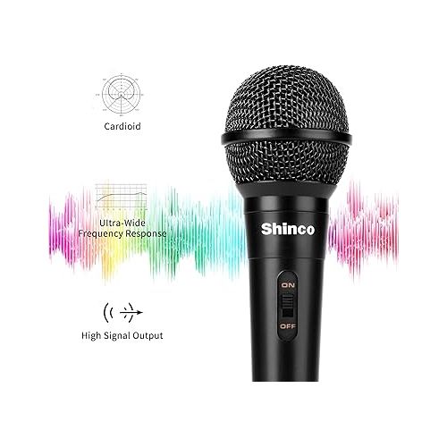  Shinco Handheld Wired Microphone, Cardioid Dynamic Vocal Mic with 13ft Cable and ON/Off Switch, Ideally Suited for Speakers, Karaoke Singing Machine, Amp, Mixer