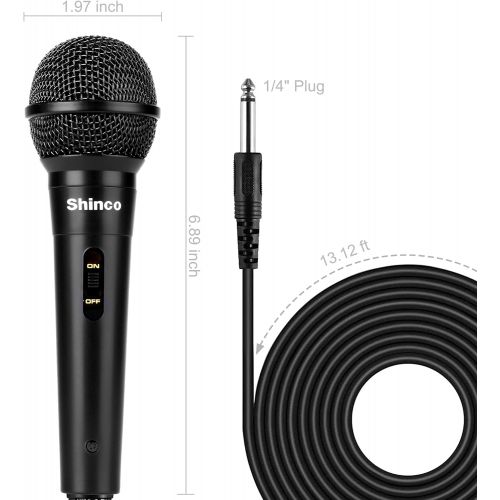  Shinco Handheld Wired Microphone, Cardioid Dynamic Vocal Mic with 13ft Cable and ON/Off Switch, Ideally Suited for Speakers, Karaoke Singing Machine, Amp, Mixer