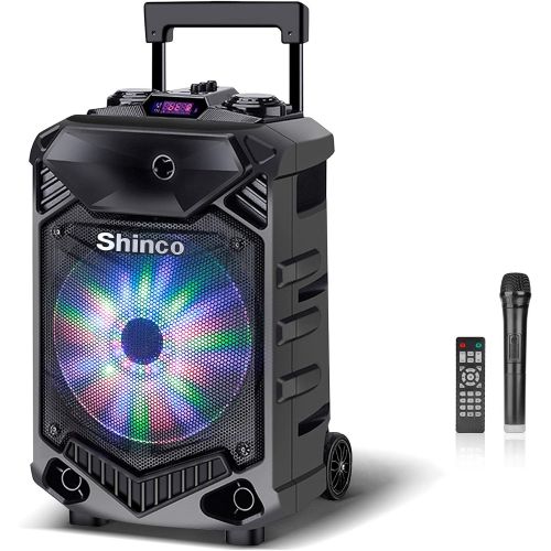  [아마존베스트]Shinco Bluetooth Karaoke Machine, 12-inch Subwoofer Karaoke Speaker, Portable PA System with Wireless Microphone, Flashing Party Light