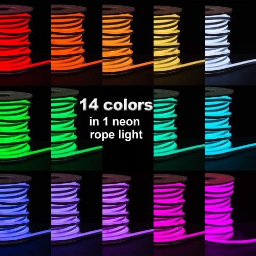  Shine Decor Led RGB Neon Lights, 14 Colors Rope Lights,Update Waterproof 5050 60Leds/M, 16.4ft, 110V, Included Necessary Accessories, Multi Color Changing + Remote Controller Flex