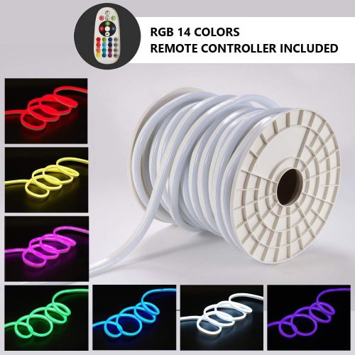  Shine Decor Led RGB Neon Lights, 14 Colors Rope Lights,Update Waterproof 5050 60Leds/M, 16.4ft, 110V, Included Necessary Accessories, Multi Color Changing + Remote Controller Flex