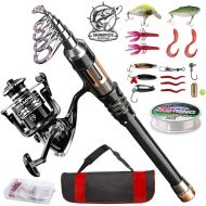 ShinePick Fishing Rod Kit, Telescopic Fishing Pole and Reel Combo Full Kit with Line Lures Hooks Carrier Bag for Travel Saltwater Freshwater Boat Fishing Beginners