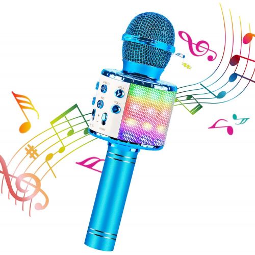  ShinePick Karaoke Wireless Microphone, 4 in 1 Karaoke Machine Portable Microphone for Kids, Home KTV Player, Compatible with Android & iOS Devices (Blue)