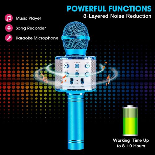  ShinePick Karaoke Wireless Microphone, 4 in 1 Karaoke Machine Portable Microphone for Kids, Home KTV Player, Compatible with Android & iOS Devices (Blue)