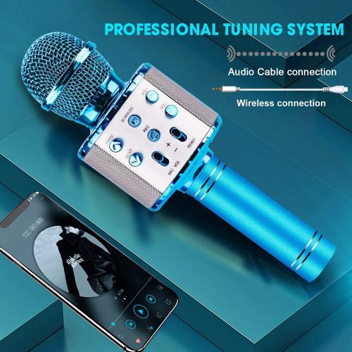  ShinePick Karaoke Wireless Microphone, 4 in 1 Karaoke Machine Portable Microphone for Kids, Home KTV Player, Compatible with Android & iOS Devices (Blue)