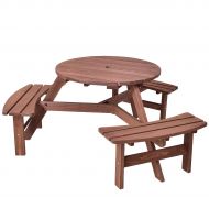 Shining 6 Person Patio Outdoor Wood Picnic Table Beer Bench Set Pub Dining Seat Garden