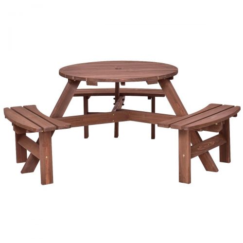 Shining 6 Person Patio Outdoor Wood Picnic Table Beer Bench Set Pub Dining Seat Garden