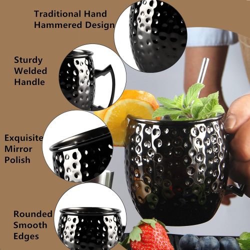  [아마존베스트]Shining Craft Moscow Mule Mugs Set of 2 - Food Safe Pure Solid Hammered Mugs 18 oz/ 550ml With Brass Handle and Stainless, Unlined Cups For Moscow Mule Cocktails and other Chilled Drinks (Black)