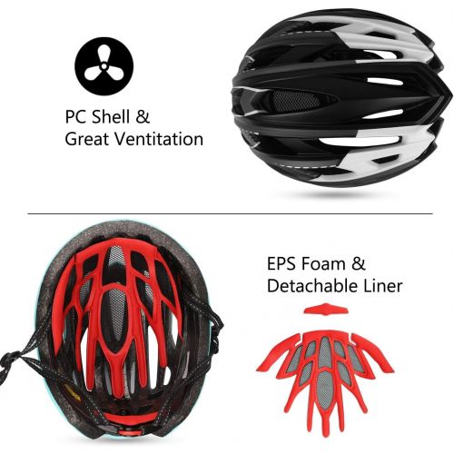  Bike Helmet,Shinmax CPSC/CPC Certificated Bicycle Helmet with Detachable Magnetic Goggles&Led Back Light&Portable Backpack Cycling Helmet Adjustable Mountain Bike Helmet for Adult