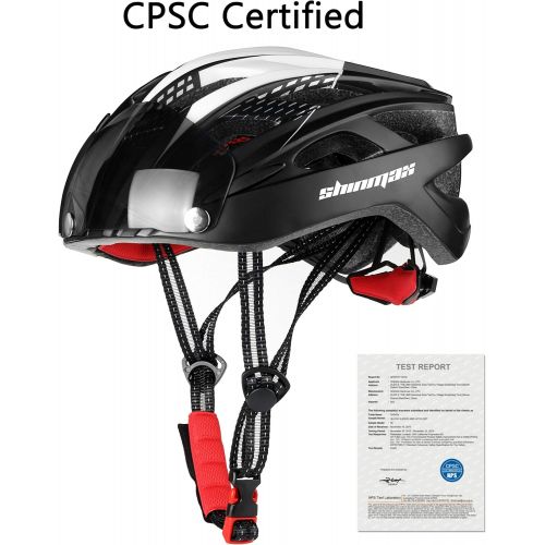  Bike Helmet,Shinmax CPSC/CPC Certificated Bicycle Helmet with Detachable Magnetic Goggles&Led Back Light&Portable Backpack Cycling Helmet Adjustable Mountain Bike Helmet for Adult