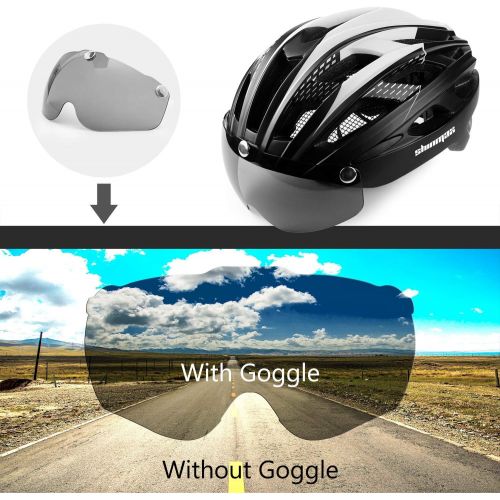  Bike Helmet,Shinmax CPSC/CPC Certificated Bicycle Helmet with Detachable Magnetic Goggles&Led Back Light&Portable Backpack Cycling Helmet Adjustable Mountain Bike Helmet for Adult