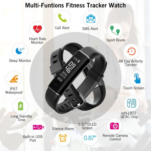  Shinmax Fitness Tracker Bands, Smart Band Call Remind Activity Tracker with Heart Rate Monitor IP67 for Android&iOS