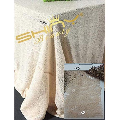  ShinyBeauty 90x132-Inch-Sequin Tablecloth-Rectangular-Peach,6FT Table Dropping to Floor Wedding Table Linen/Cloth