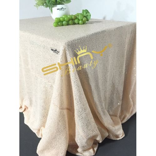  ShinyBeauty 90x132-Inch-Sequin Tablecloth-Rectangular-Peach,6FT Table Dropping to Floor Wedding Table Linen/Cloth