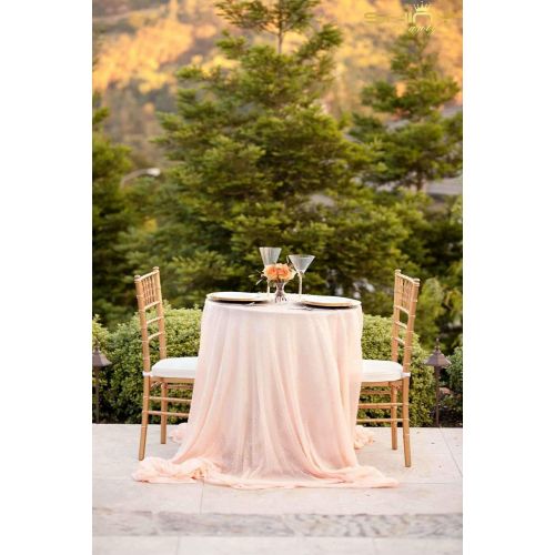  ShinyBeauty Round Sequin Tablecloth Peach 132Inch Backdrop Stand Peach Table Cloths Parties ~0814S