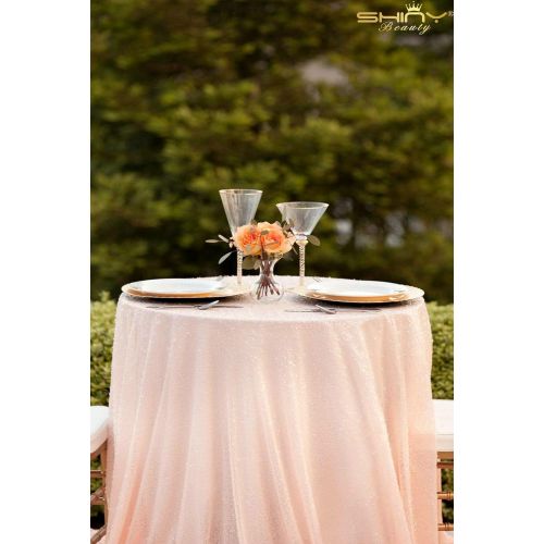  ShinyBeauty Round Sequin Tablecloth Peach 132Inch Backdrop Stand Peach Table Cloths Parties ~0814S