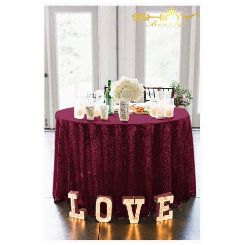  ShinyBeauty Sequin Tablecloth Round Table Cloth/Overlay/Cover Glitz Table Linen Manteles De Mesa De Tela -1127S (120Inch, Burgundy)