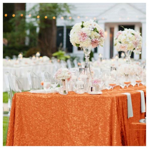  ShinyBeauty Orange Sparkle Tablecloth 90x132-inch Great Gatsby Decorations Coral Table Cloths for Parties N1030