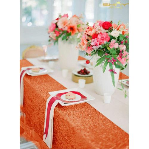  ShinyBeauty Orange Sparkle Tablecloth 90x132-inch Great Gatsby Decorations Coral Table Cloths for Parties N1030