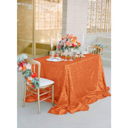  ShinyBeauty Orange Sparkle Tablecloth 90x132-inch Great Gatsby Decorations Coral Table Cloths for Parties N1030