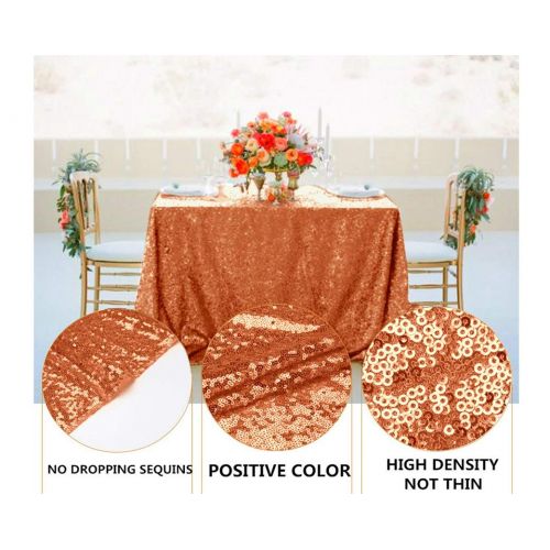  ShinyBeauty Orange Sparkle Tablecloth 90x132-inch Great Gatsby Decorations Coral Table Cloths for Parties N1030