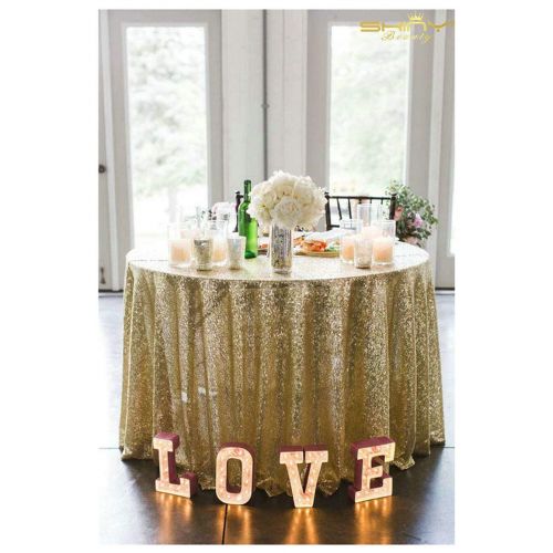 ShinyBeauty Sequin Table Cover 108Inch-Light Gold-Round Sequin Tablecloth Light Gold Elegant Tablecloth-0809E