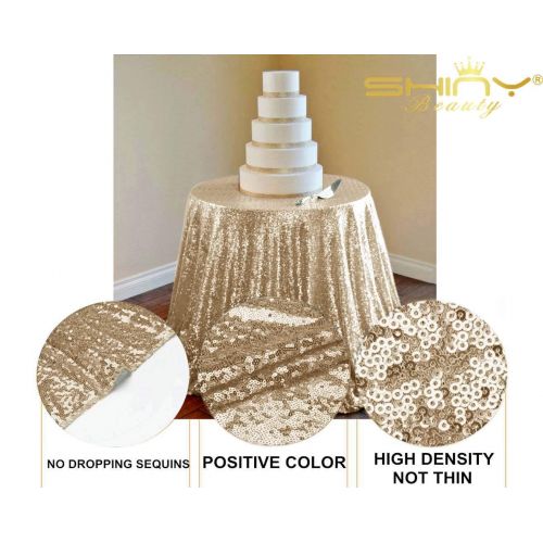  ShinyBeauty Sequin Table Cover 108Inch-Light Gold-Round Sequin Tablecloth Light Gold Elegant Tablecloth-0809E