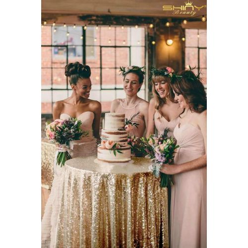  ShinyBeauty Sequin Table Cover 108Inch-Light Gold-Round Sequin Tablecloth Light Gold Elegant Tablecloth-0809E