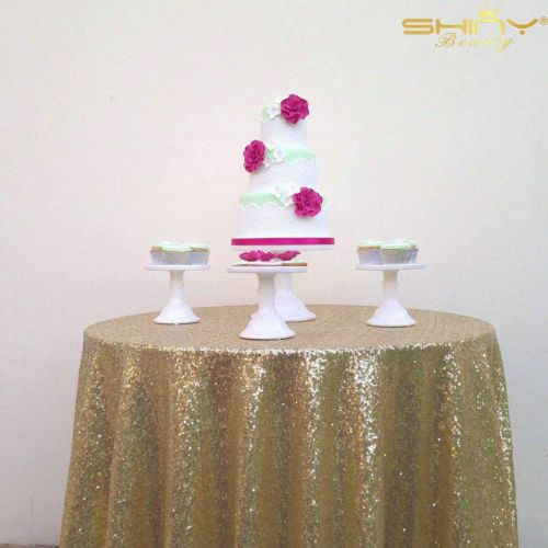  ShinyBeauty Sequin Table Cover 108Inch-Light Gold-Round Sequin Tablecloth Light Gold Elegant Tablecloth-0809E