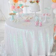 ShinyBeauty-Sequin Tablecloth-Iridescent White-120Inch Round, Elegant Sequin Overlay Perfect for Wedding Party Banquet