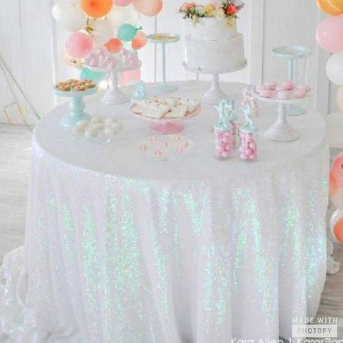  ShinyBeauty-Sequin Tablecloth-Iridescent White-120Inch Round, Elegant Sequin Overlay Perfect for Wedding Party Banquet