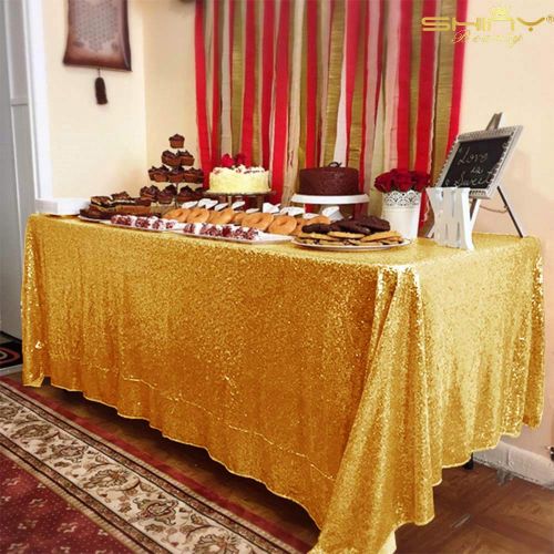  ShinyBeauty Gold Tablecloth 120x120-Inch Gold Sequin 6FT Round Tablecloth Twinkle Twinkle Little Star Decorations (300cmX300cm) -0726S