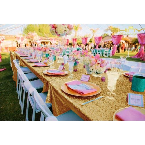  ShinyBeauty Gold Tablecloth 120x120-Inch Gold Sequin 6FT Round Tablecloth Twinkle Twinkle Little Star Decorations (300cmX300cm) -0726S