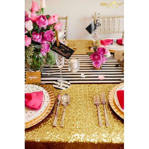  ShinyBeauty Gold Tablecloth 120x120-Inch Gold Sequin 6FT Round Tablecloth Twinkle Twinkle Little Star Decorations (300cmX300cm) -0726S