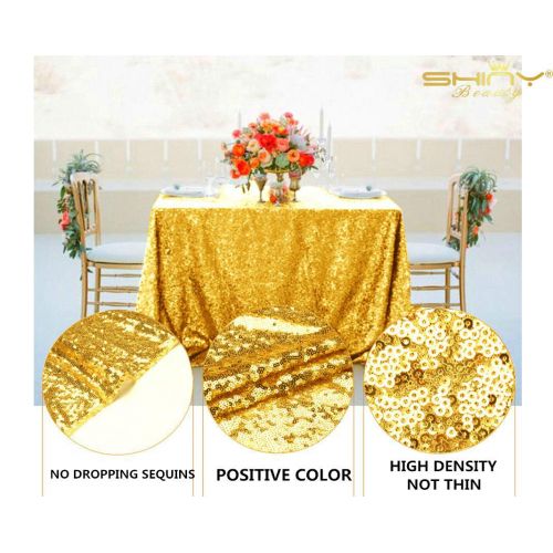  ShinyBeauty Gold Tablecloth 120x120-Inch Gold Sequin 6FT Round Tablecloth Twinkle Twinkle Little Star Decorations (300cmX300cm) -0726S