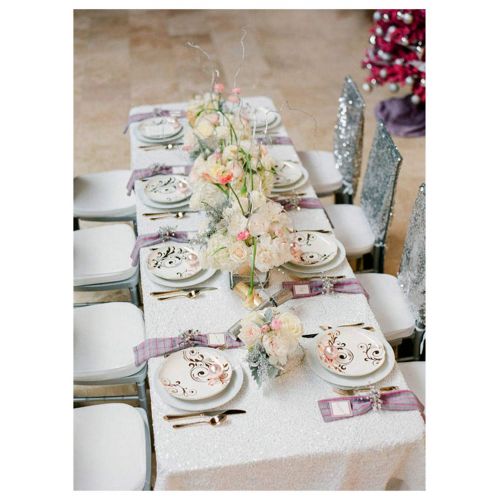  ShinyBeauty Sequin Rectangular Tablecloth 90x156-Inch White Sparkly Table Cloth, Glam Wedding Decor