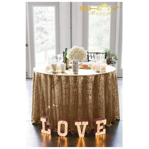  ShinyBeauty Sequin Copper Table Cloth 132Inch-Copper-Round Sequin Tablecloth Copper Table Linens-0809E