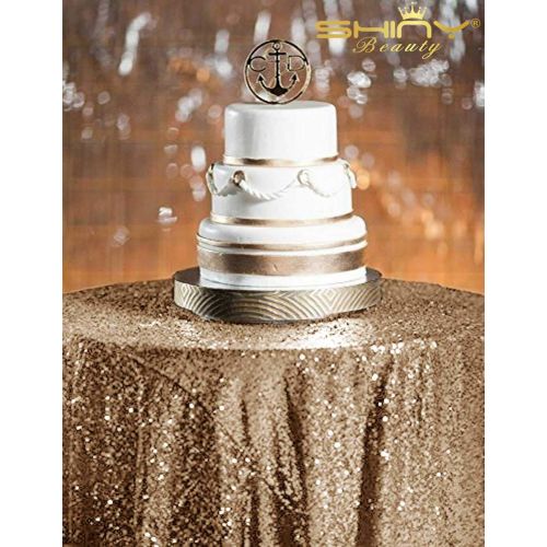  ShinyBeauty Sequin Copper Table Cloth 132Inch-Copper-Round Sequin Tablecloth Copper Table Linens-0809E